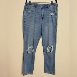 Women's Distressed Light Blue Mom Jeans